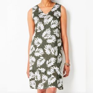J. Jill Flounced Hem Double V-Neck Knit Dress Leaf Print Size Medium Casual
